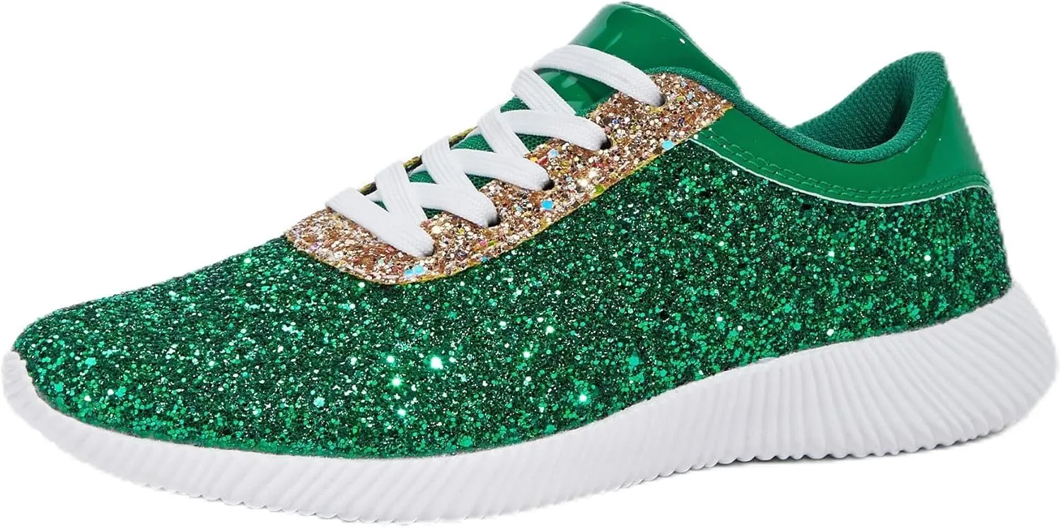 BELOS Women's Glitter Shoes Sparkly Lightweight Metallic Sequins Tennis Shoes Casual Retro Braided Walking Shoes