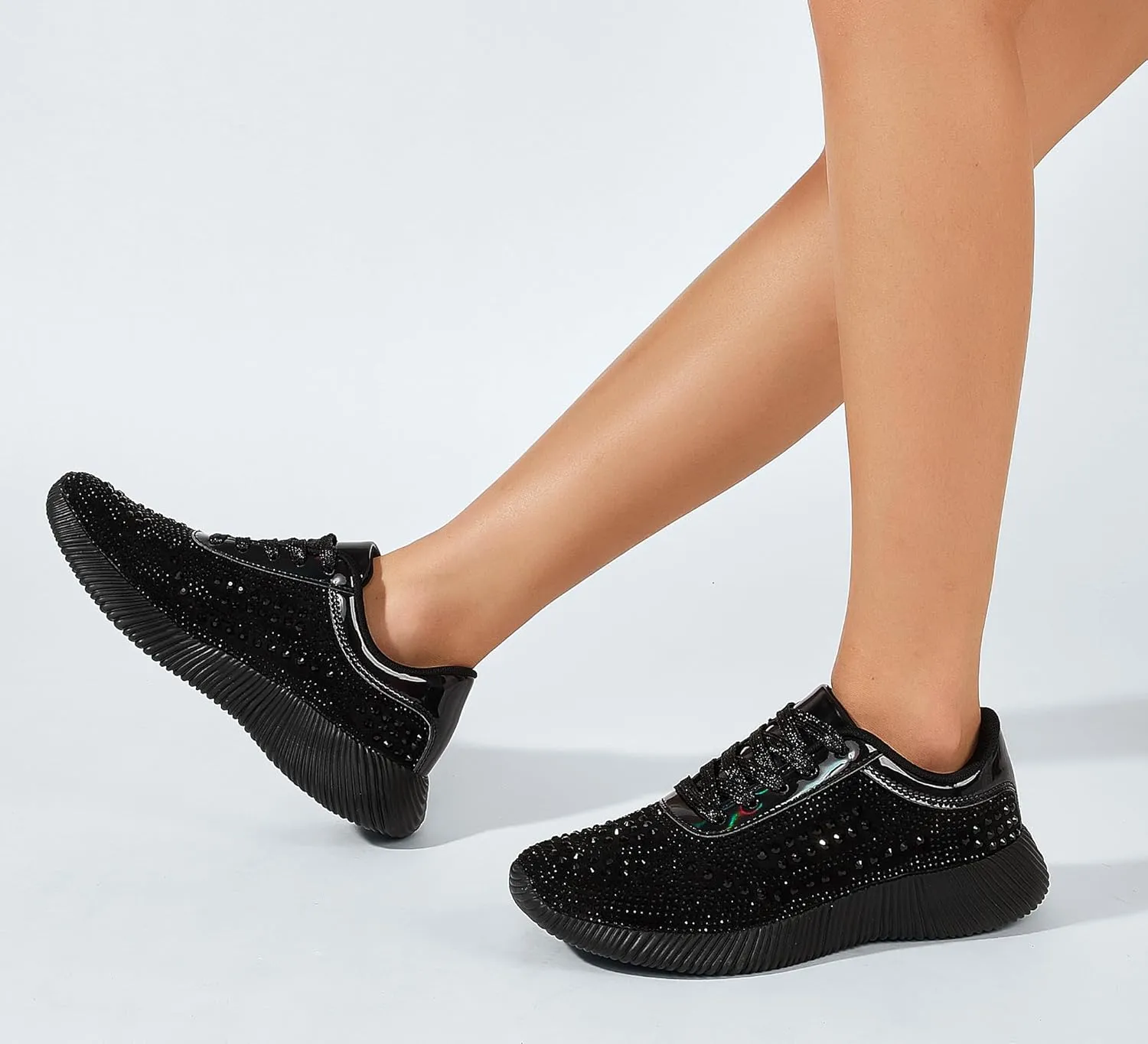 BELOS Women's Glitter Shoes Sparkly Lightweight Metallic Sequins Tennis Shoes Casual Retro Braided Walking Shoes