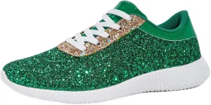 BELOS Women's Glitter Shoes Sparkly Lightweight Metallic Sequins Tennis Shoes Casual Retro Braided Walking Shoes