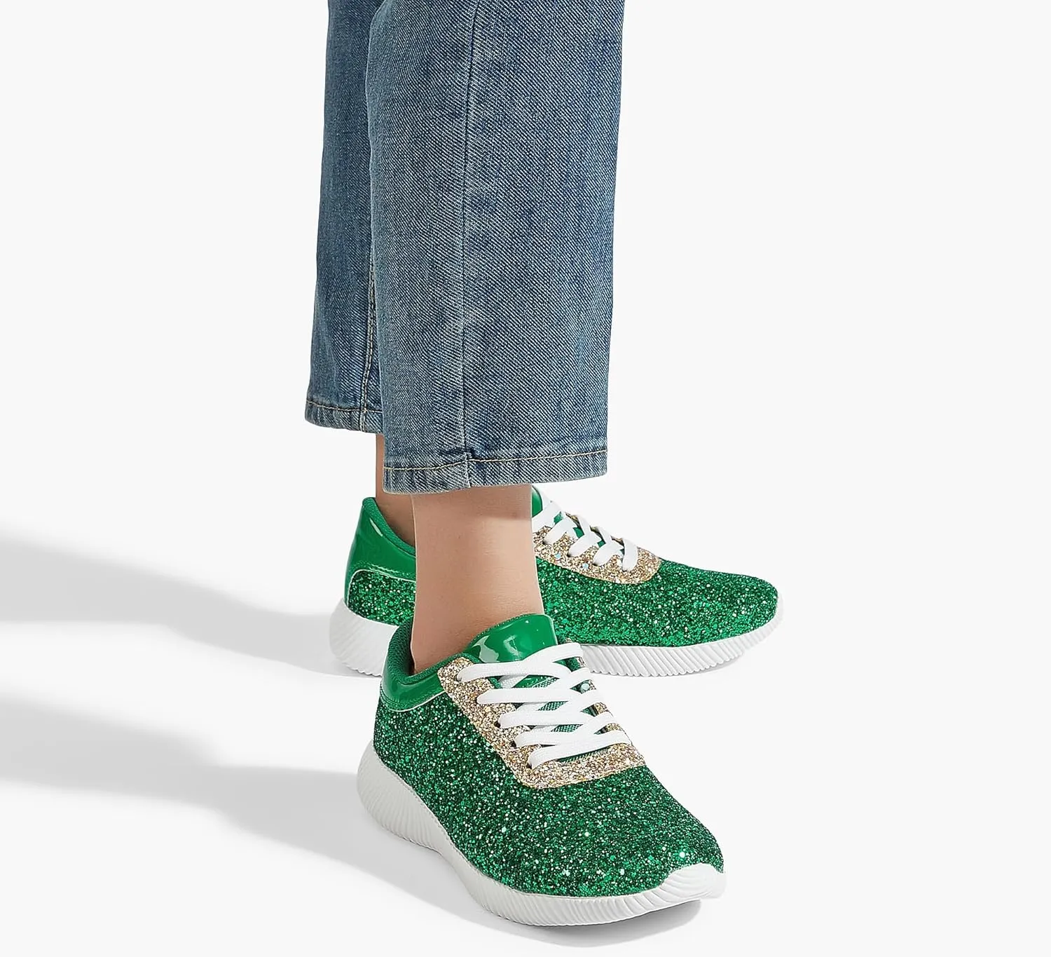 BELOS Women's Glitter Shoes Sparkly Lightweight Metallic Sequins Tennis Shoes Casual Retro Braided Walking Shoes