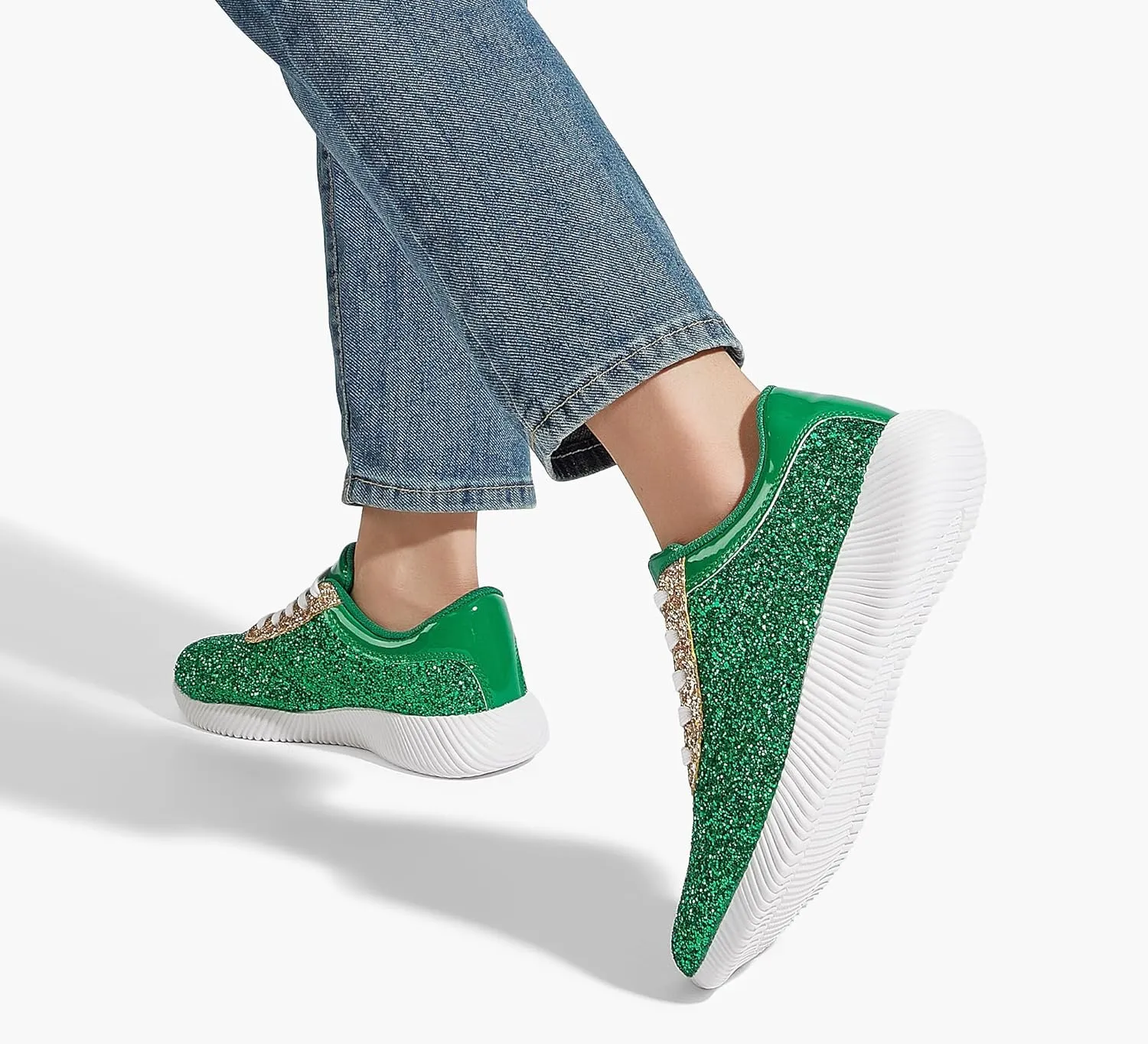BELOS Women's Glitter Shoes Sparkly Lightweight Metallic Sequins Tennis Shoes Casual Retro Braided Walking Shoes
