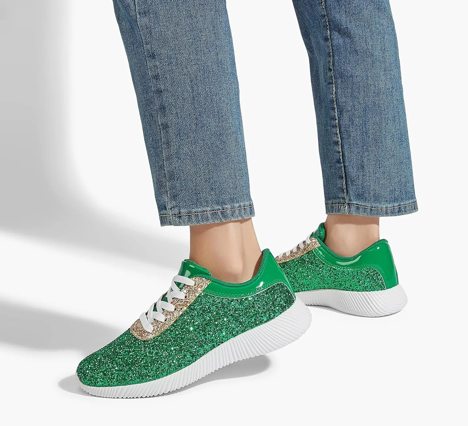 BELOS Women's Glitter Shoes Sparkly Lightweight Metallic Sequins Tennis Shoes Casual Retro Braided Walking Shoes