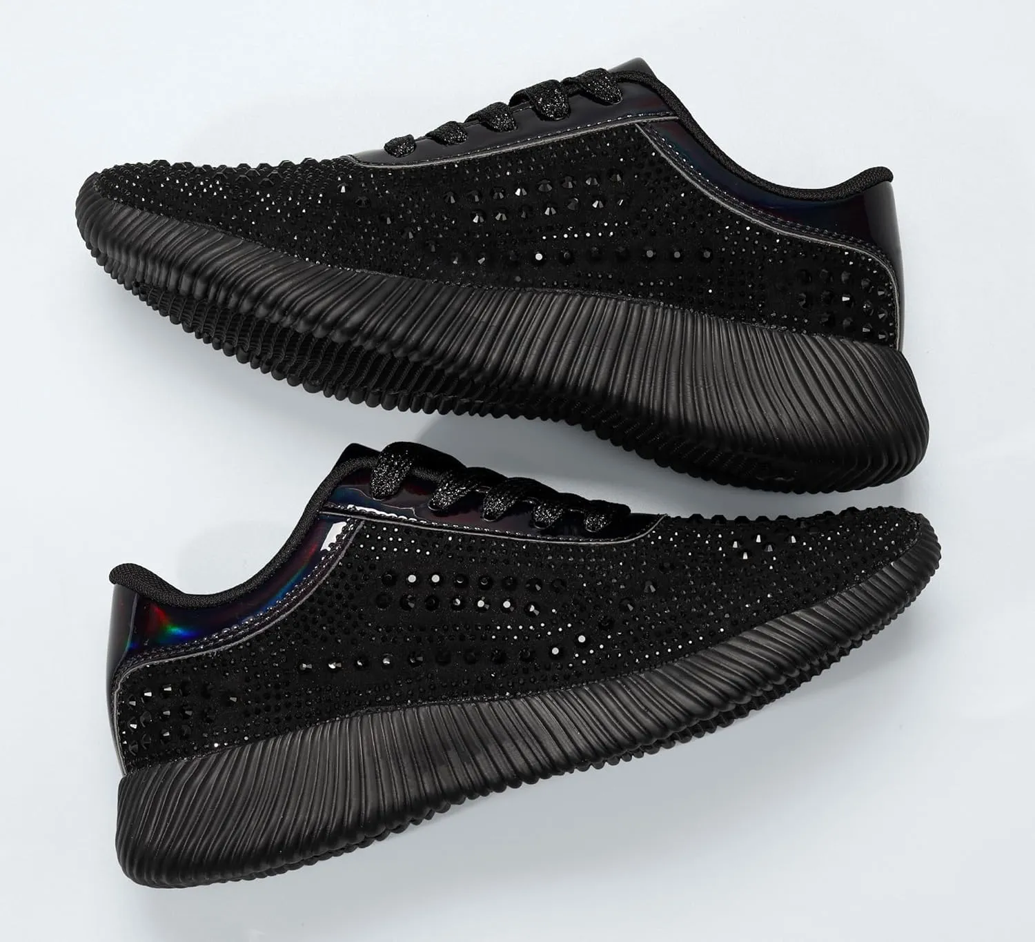 BELOS Women's Glitter Shoes Sparkly Lightweight Metallic Sequins Tennis Shoes Casual Retro Braided Walking Shoes