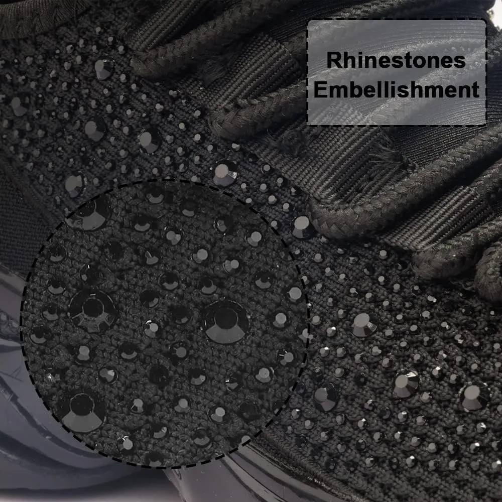 BELOS Women's Rhinestone Mesh Slip On Walking Shoes Fashion Breathable Spakle Glitter Sneaker