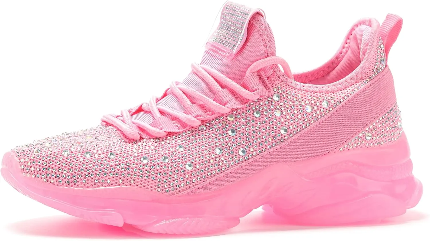BELOS Women's Rhinestone Mesh Slip On Walking Shoes Fashion Breathable Spakle Glitter Sneaker