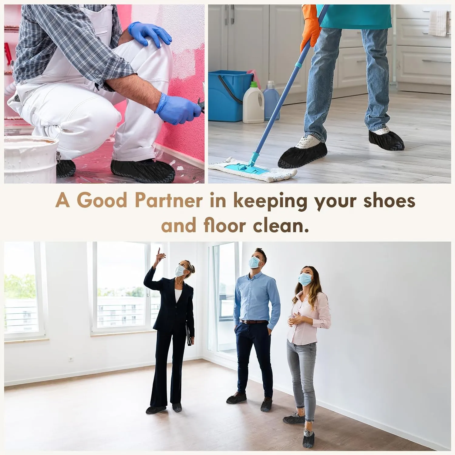 Black Recycable Shoe Covers Disposable - Recyclable Shoe Covers Disposable for Indoors, Fits Up To 11 US Men and 13 US Women Size,Recyclable Non-Woven Fabric - 100pcs