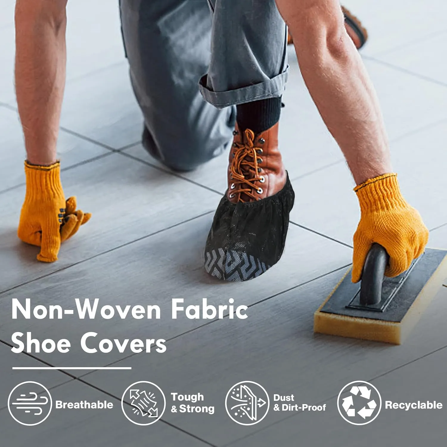 Black Recycable Shoe Covers Disposable - Recyclable Shoe Covers Disposable for Indoors, Fits Up To 11 US Men and 13 US Women Size,Recyclable Non-Woven Fabric - 100pcs