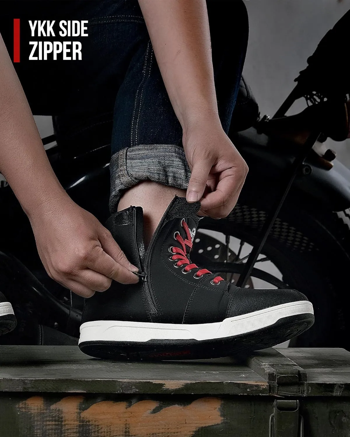 BORLENI Motorcycle Riding Shoes Road Street Motocross Protective Boots for Men, Casual Breathable Powersports Shoes Black