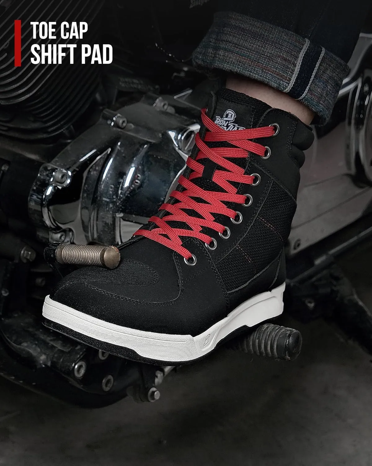 BORLENI Motorcycle Riding Shoes Road Street Motocross Protective Boots for Men, Casual Breathable Powersports Shoes Black
