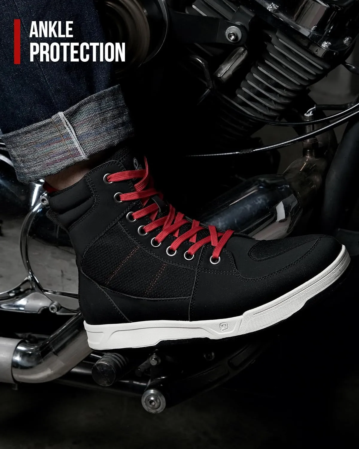 BORLENI Motorcycle Riding Shoes Road Street Motocross Protective Boots for Men, Casual Breathable Powersports Shoes Black
