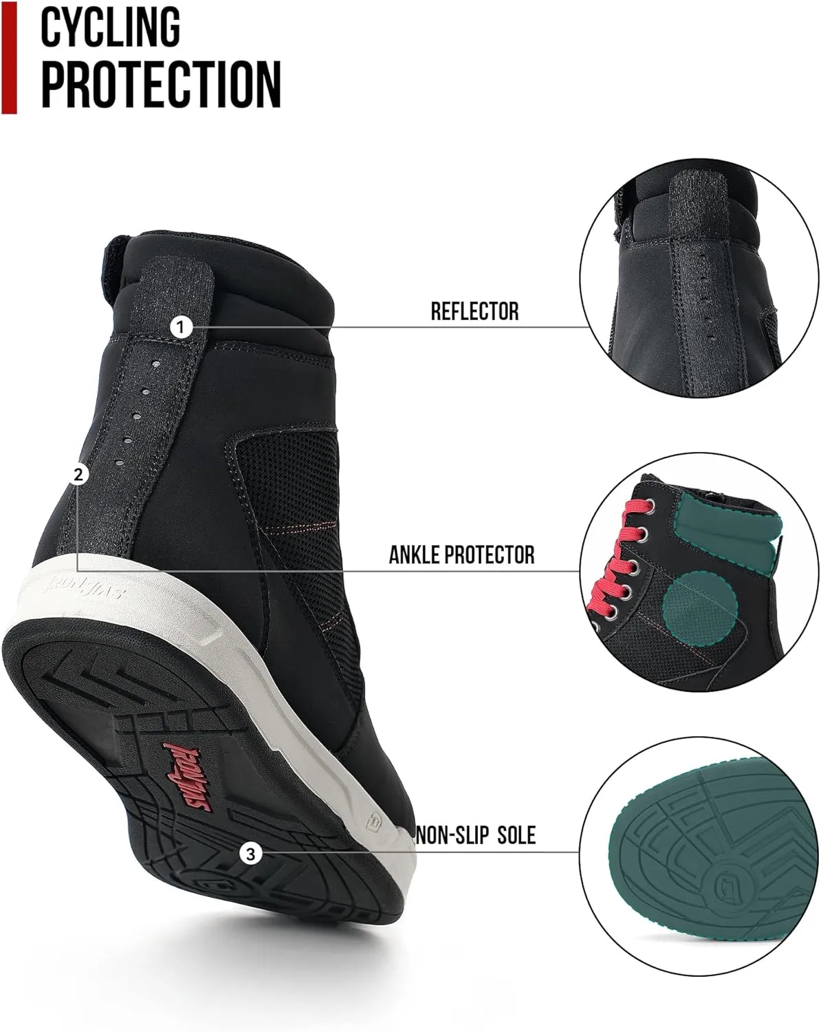 BORLENI Motorcycle Riding Shoes Road Street Motocross Protective Boots for Men, Casual Breathable Powersports Shoes Black
