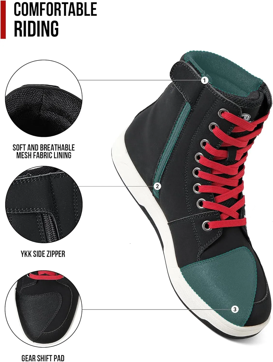 BORLENI Motorcycle Riding Shoes Road Street Motocross Protective Boots for Men, Casual Breathable Powersports Shoes Black