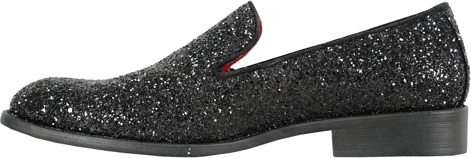 bravo! Men Dress Shoe Prom Slip on Loafer Tuxedo Shoe Classic Metallic Glitter for Wedding Prom Party Black Gold Silver