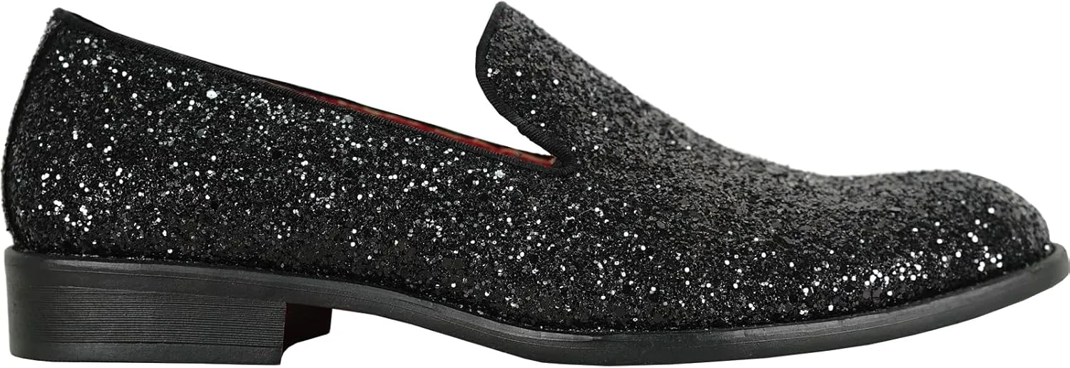 bravo! Men Dress Shoe Prom Slip on Loafer Tuxedo Shoe Classic Metallic Glitter for Wedding Prom Party Black Gold Silver