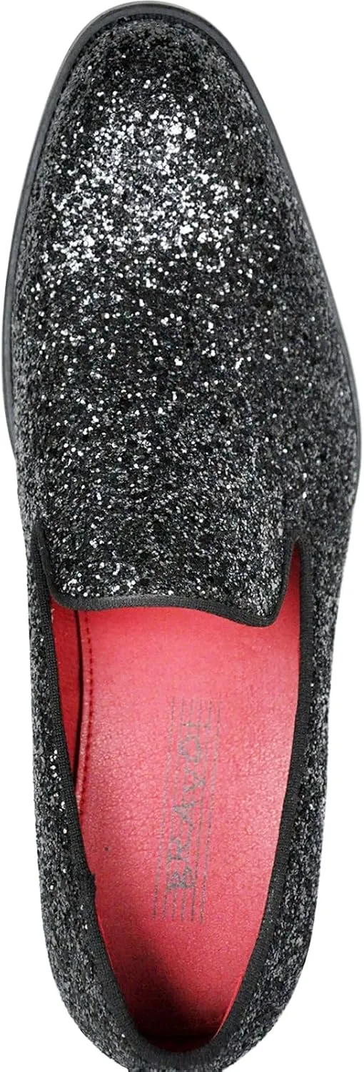 bravo! Men Dress Shoe Prom Slip on Loafer Tuxedo Shoe Classic Metallic Glitter for Wedding Prom Party Black Gold Silver