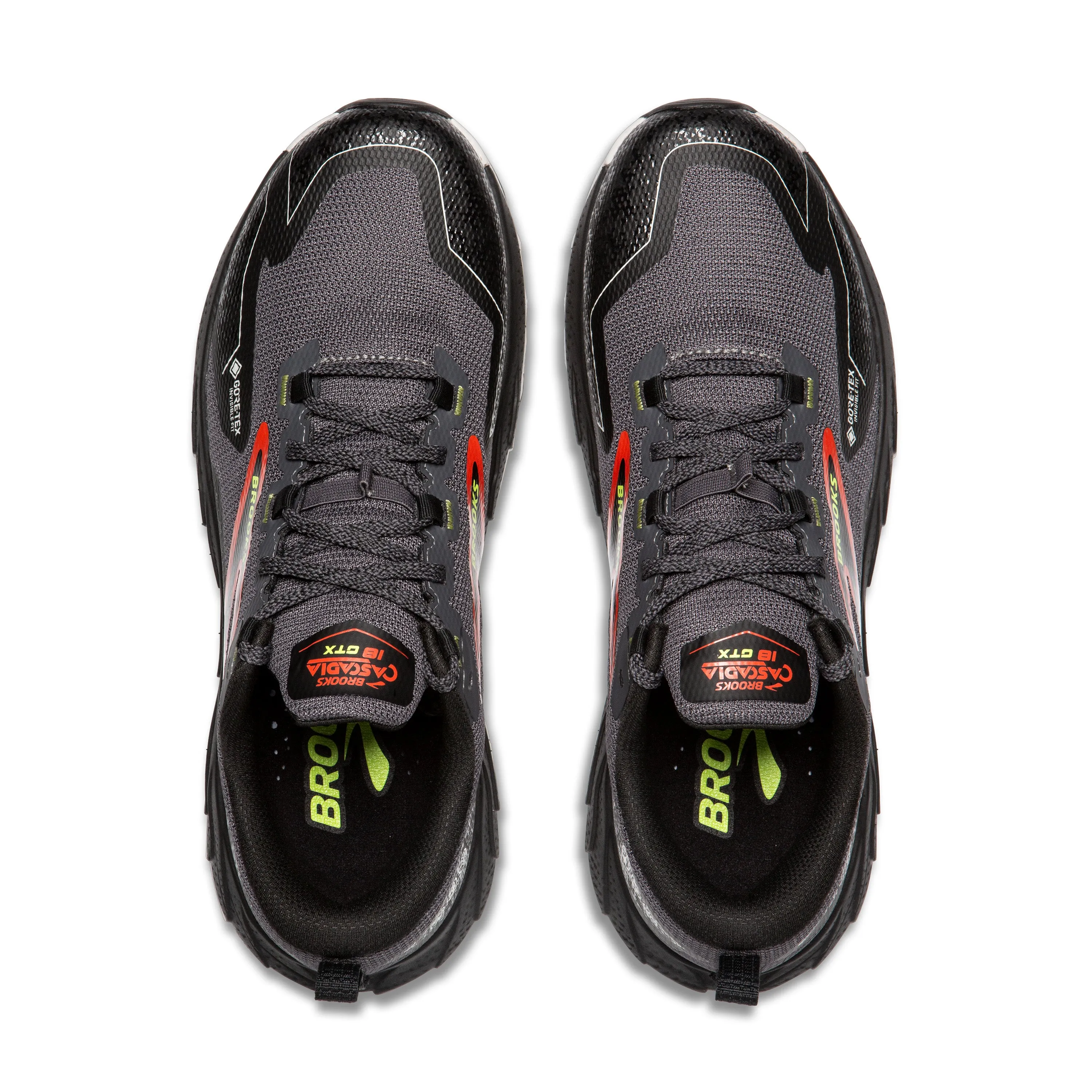 Brooks Mens Cascadia 18 Hiking Shoe in Blackened Pearl/Black/Tomato