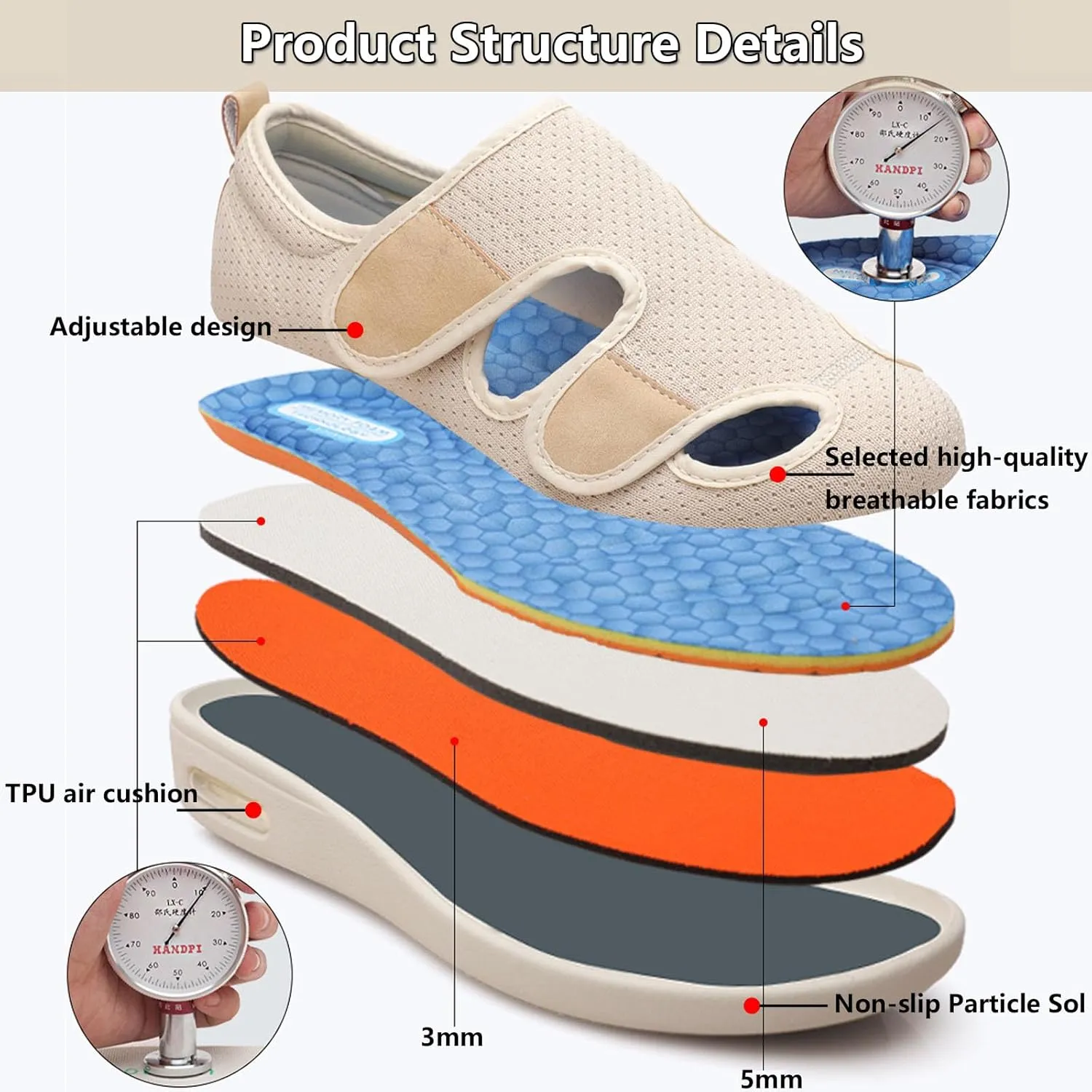 bumuam Women Slip On Shoes with Arch Support,Adjustable Closure Breathable Lightweight Width Non Slip Air Cushion Sneakers for Swollen Feet Edema
