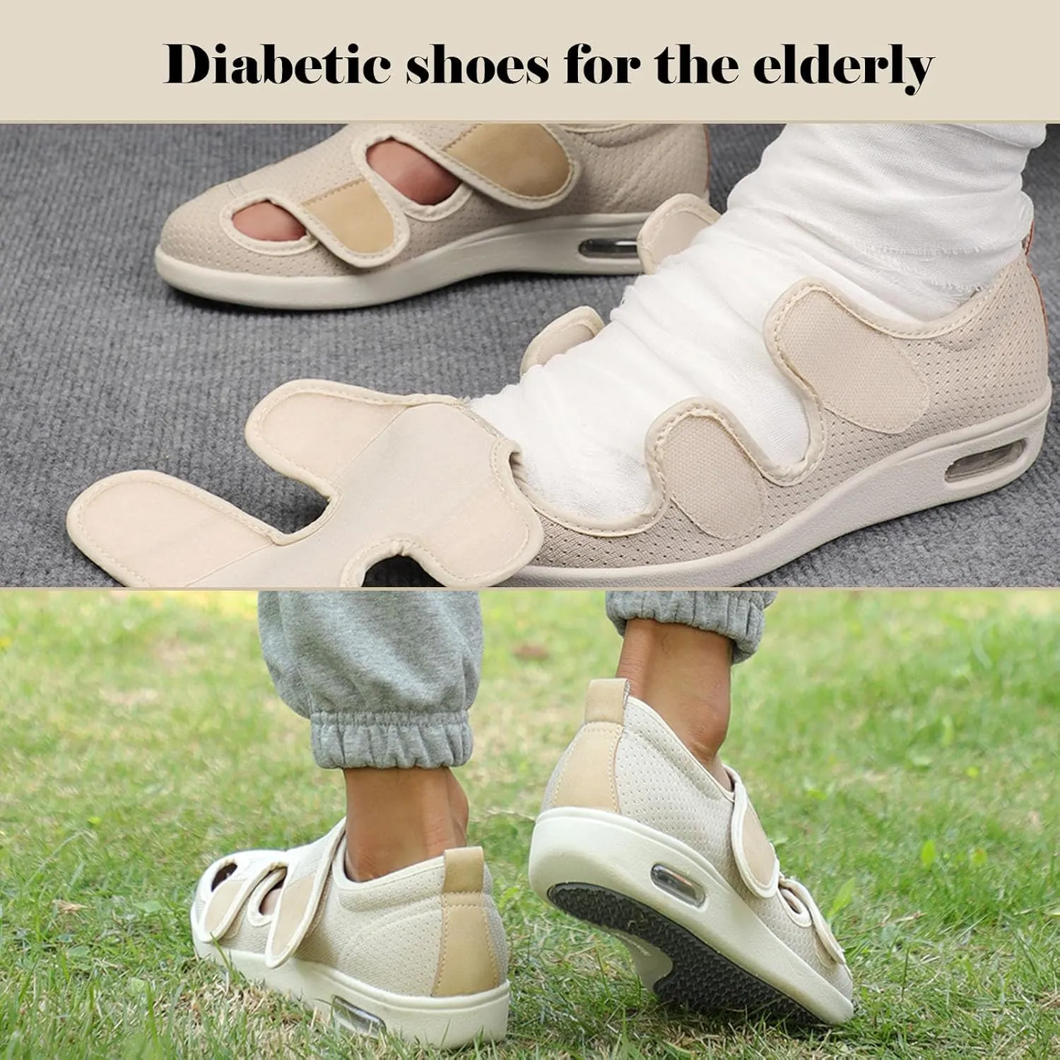 bumuam Women Slip On Shoes with Arch Support,Adjustable Closure Breathable Lightweight Width Non Slip Air Cushion Sneakers for Swollen Feet Edema