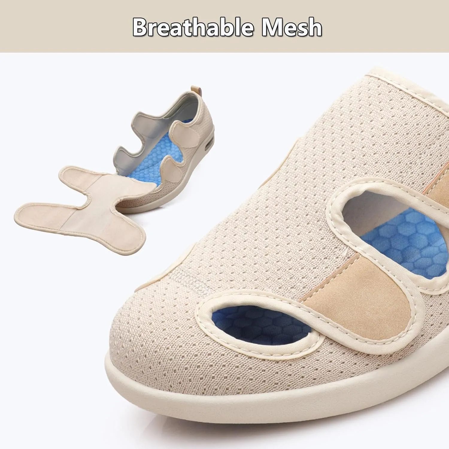bumuam Women Slip On Shoes with Arch Support,Adjustable Closure Breathable Lightweight Width Non Slip Air Cushion Sneakers for Swollen Feet Edema