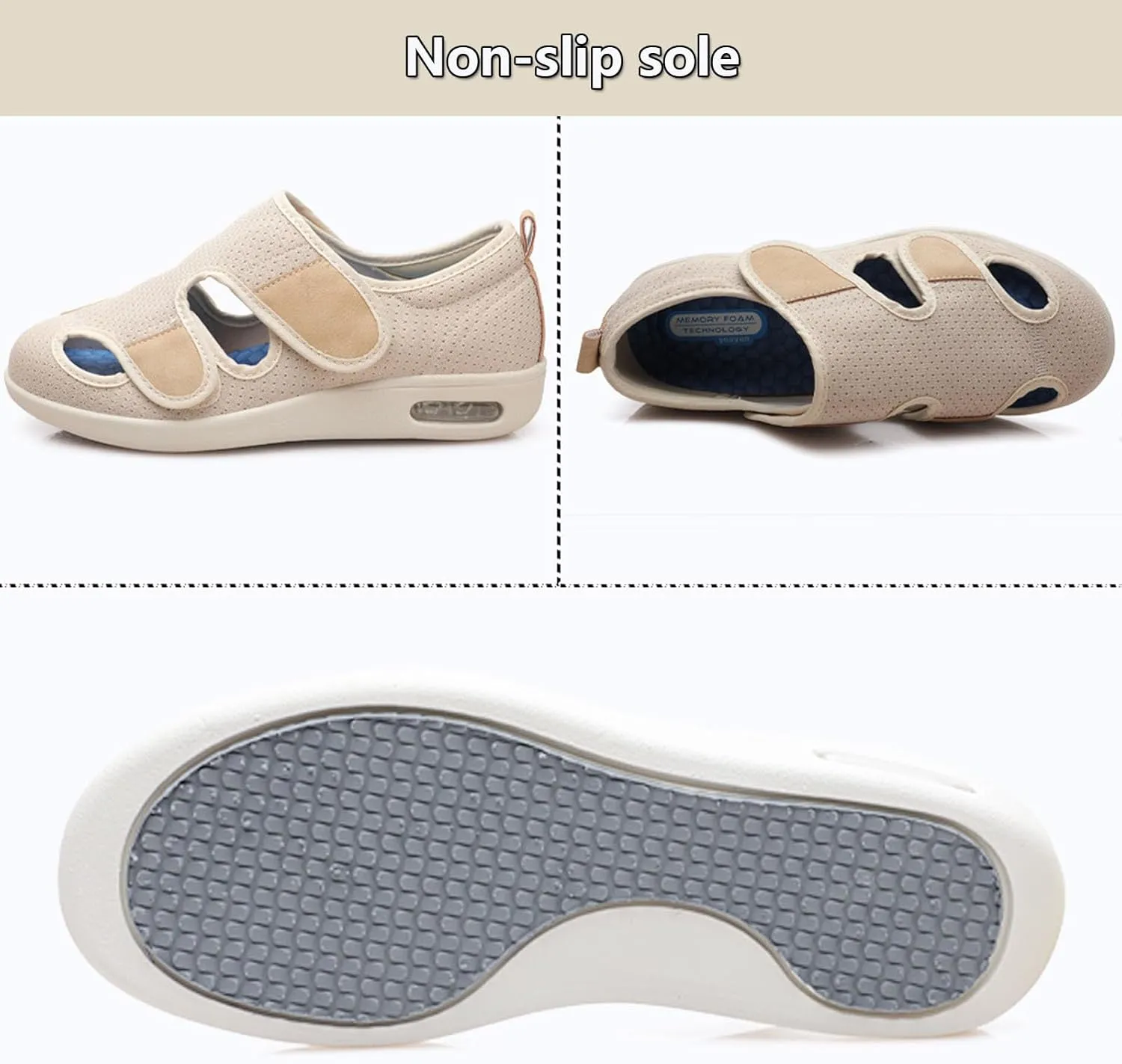 bumuam Women Slip On Shoes with Arch Support,Adjustable Closure Breathable Lightweight Width Non Slip Air Cushion Sneakers for Swollen Feet Edema