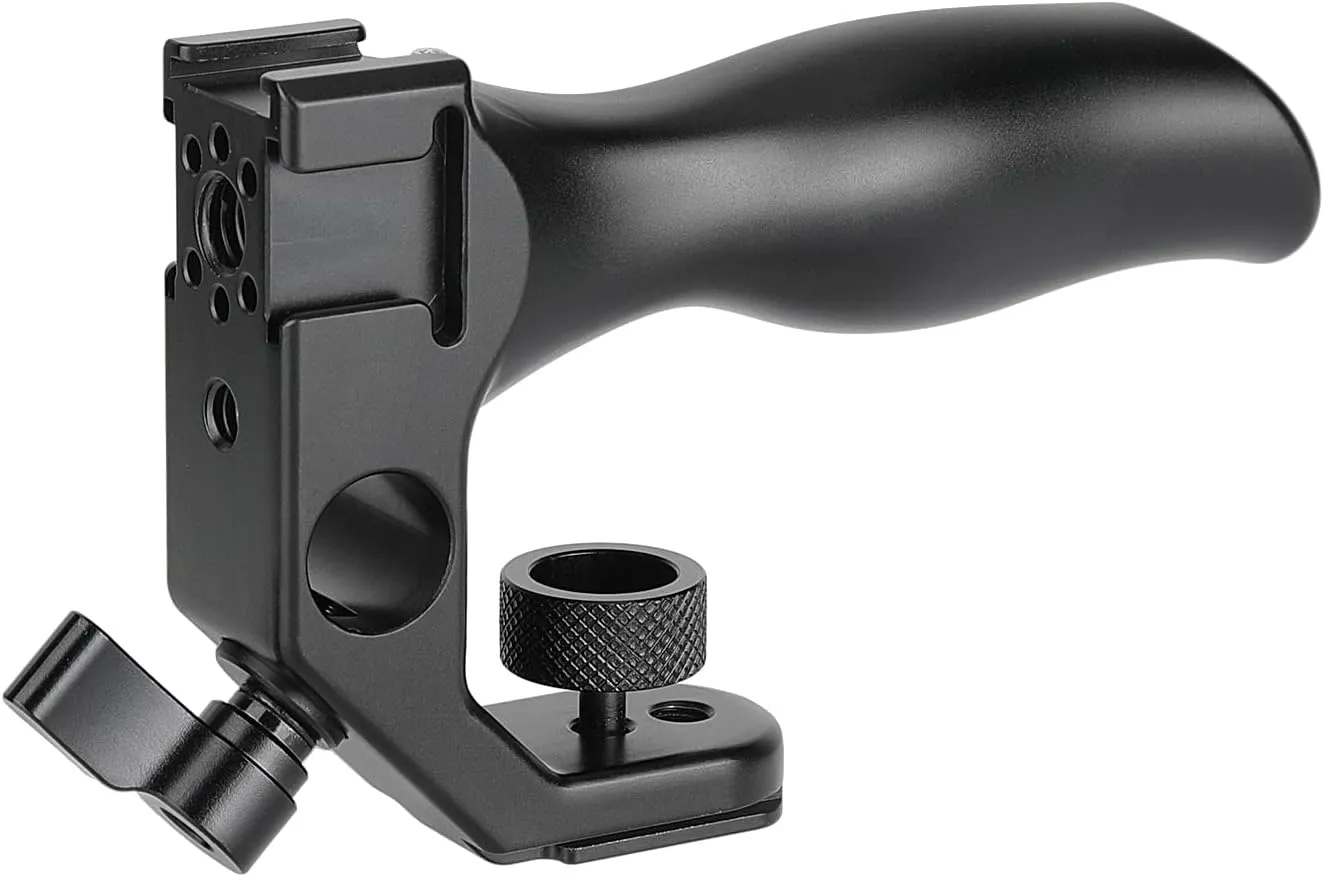 CAMVATE Aluminum Top Handgrip with Handle Seat 1/4" Thumbscrew Lock & Built-in 15mm Rod Clamp & Triple Shoe Mount Adapters - 2956