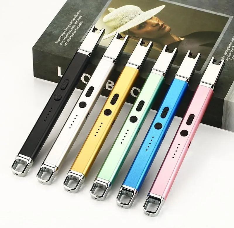 Candle Lighter, Windproof Lighter, Electric Rechargeable arc Lighter with Double Safety Switch, Suitable for Candles, Fireworks, Wild Camping, etc.(Color:Yellow)