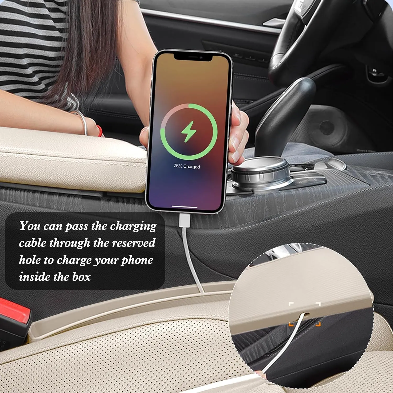 Car Seat Gap Filler Organizer 2 Pack with Storage Pouch, Seat Gap Filler Organizer for Automotive, Car Organizer Suitable for SUV and Sedan, Storage for Coins & Glasses & Keys.(Beige)