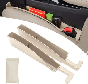 Car Seat Gap Filler Organizer 2 Pack with Storage Pouch, Seat Gap Filler Organizer for Automotive, Car Organizer Suitable for SUV and Sedan, Storage for Coins & Glasses & Keys.(Beige)