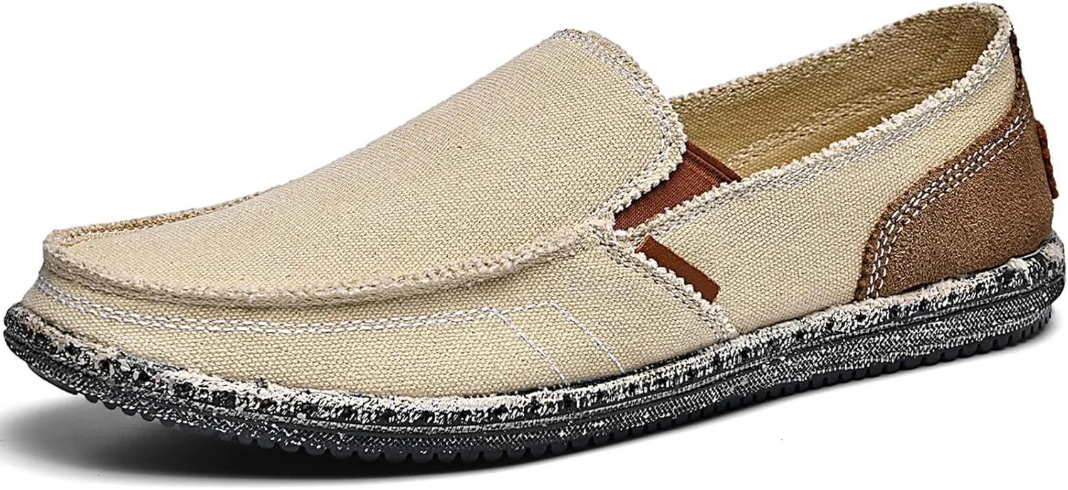 CASMAG Men's Casual Cloth Shoes Canvas Slip on Loafers Leisure Vintage Flat Boat Shoes