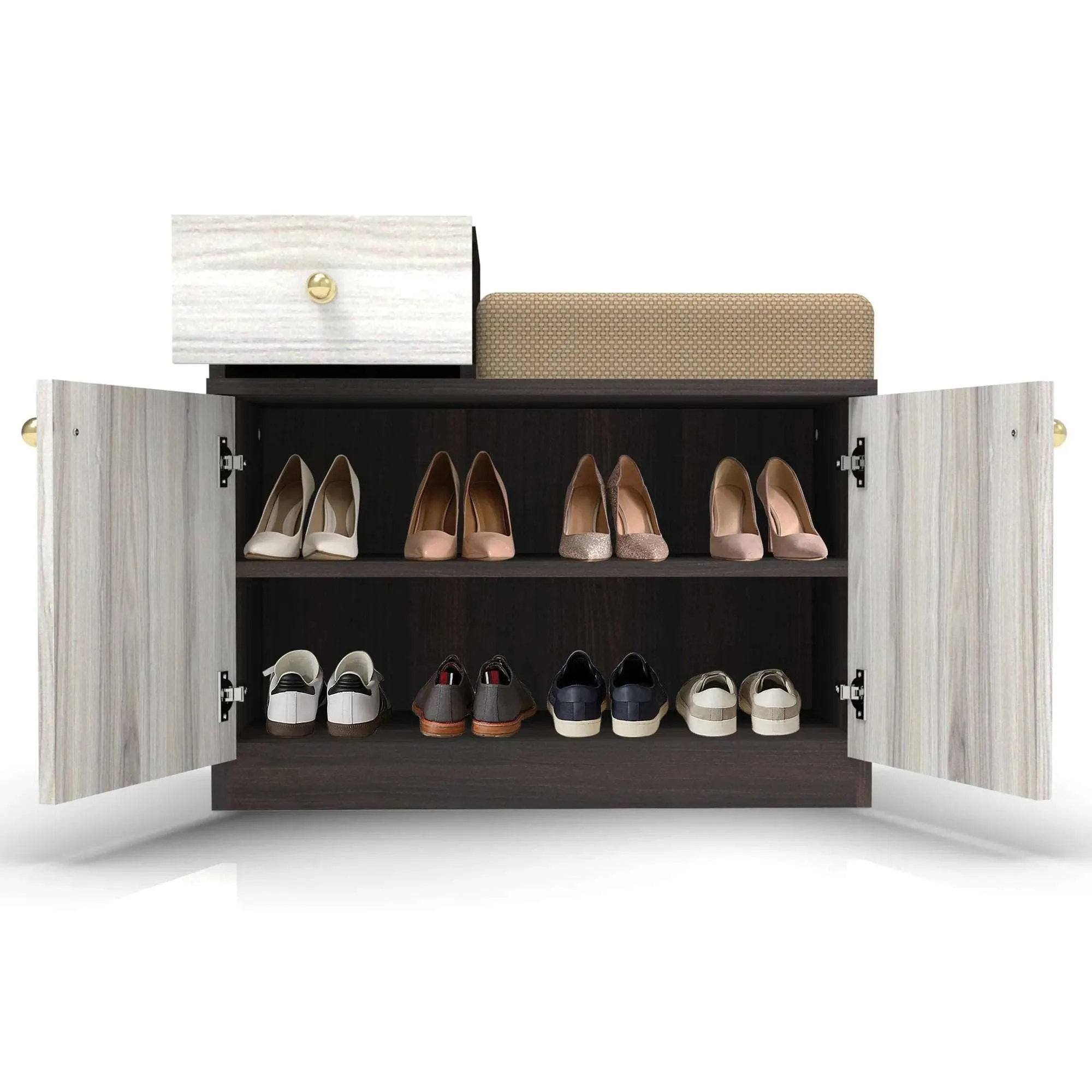 Cedar 2 Door Cushion Seat Shoe Rack / Multipurpose Cabinet with Drawer