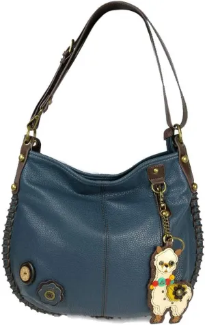 Chala Handbags, Casual Style, Soft, Large Shoulder or Crossbody Purse with Keyfob - Navy Blue (LLAMA)