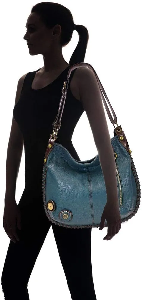 Chala Handbags, Casual Style, Soft, Large Shoulder or Crossbody Purse with Keyfob - Navy Blue