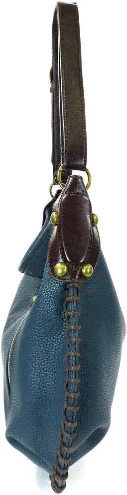 Chala Handbags, Casual Style, Soft, Large Shoulder or Crossbody Purse with Keyfob - Navy Blue