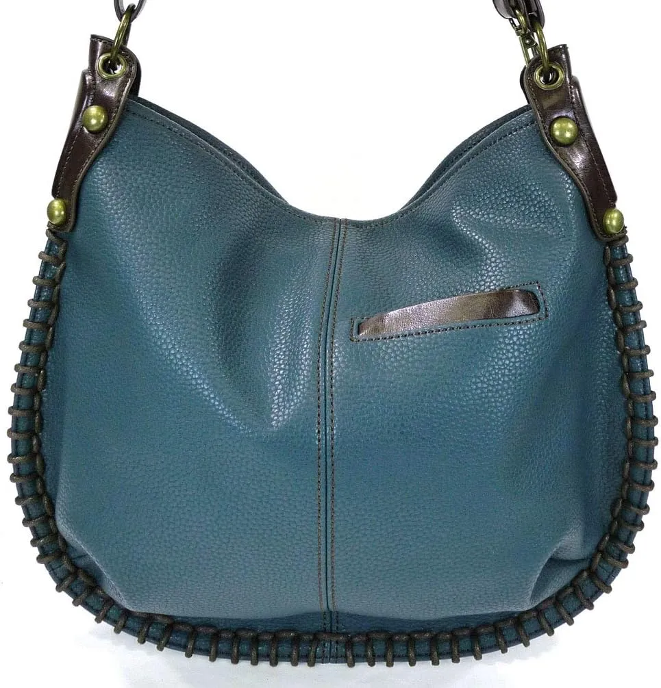 Chala Handbags, Casual Style, Soft, Large Shoulder or Crossbody Purse with Keyfob - Navy Blue