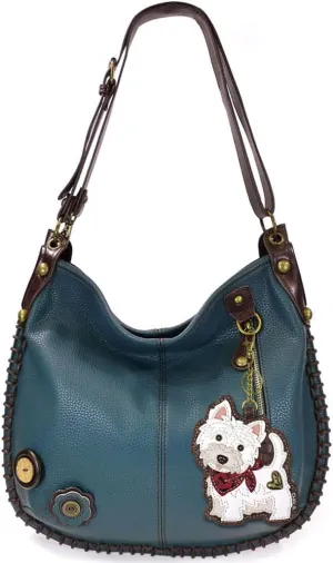 Chala Handbags, Casual Style, Soft, Large Shoulder or Crossbody Purse with Keyfob - Navy Blue