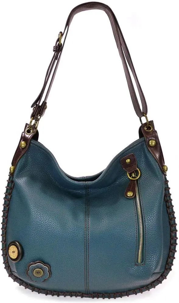 Chala Handbags, Casual Style, Soft, Large Shoulder or Crossbody Purse with Keyfob - Navy Blue