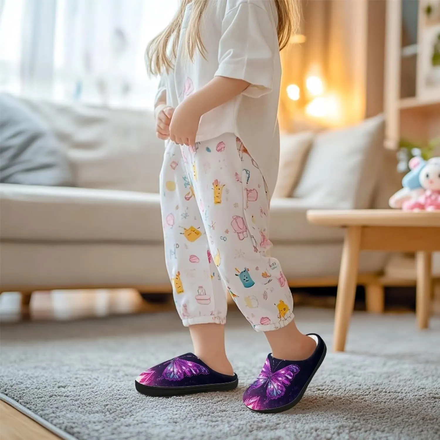Children's Plush Slippers Fuzzy House Non-Slip Home Warm Slipper Indoor Soft Shoes with Slide-in for Winter Bedroom