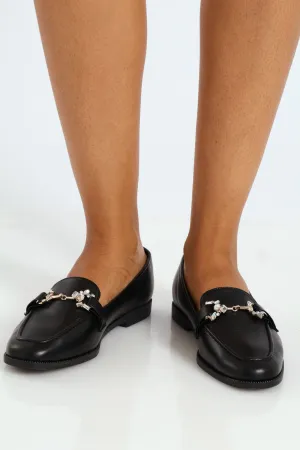 Classic Loafer With Diamante Link Trim - Black