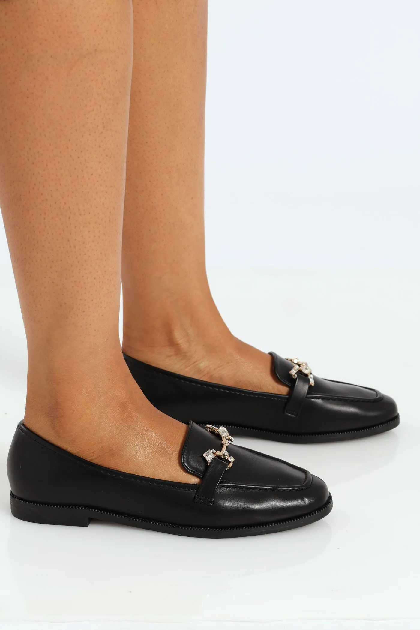 Classic Loafer With Diamante Link Trim - Black