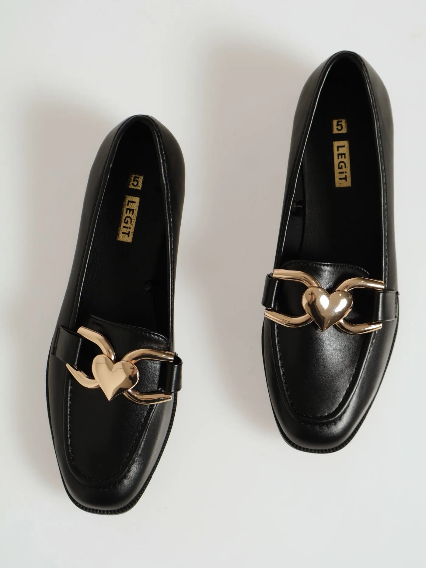 Classic Loafer With Heart Trim - Black