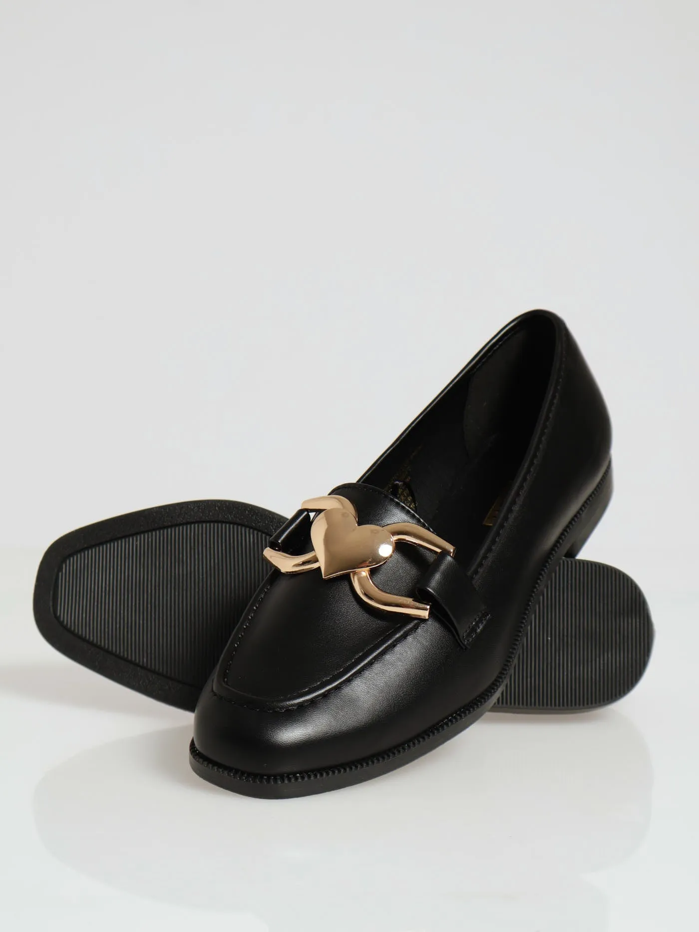 Classic Loafer With Heart Trim - Black