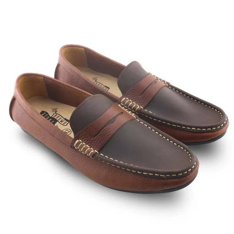 Classy Penny Loafer Double Textures: Wrinkle Soft Brown & Nubuck