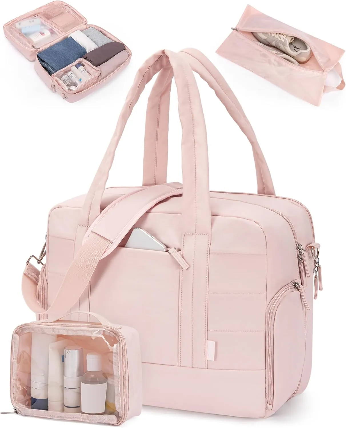 CLUCI Duffle Bag Women Business Travel Bags, Weekender Bags for Women, Puffer Duffel Carry On Bag with Shoe Bag,Overnight Bag for Women with Laptop Compartment