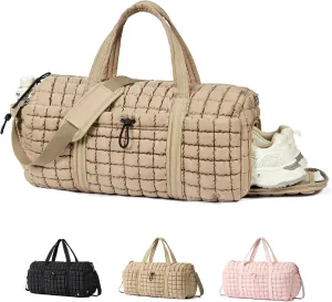 CLUCI Quilted Duffel Bag for Women, Large Puffer Duffle Weekender Bag with Shoe Compartment, Overnight Carry On Bag Workout for Airplane, Sports