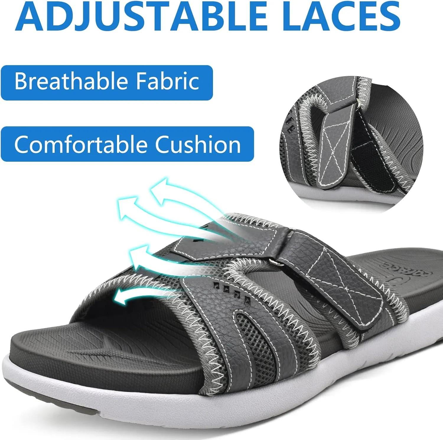 COFACE Mens Sport Recovery Sandals Plantar Fasciitis Soft Cushion Lightweight Orthotic Slides for Men