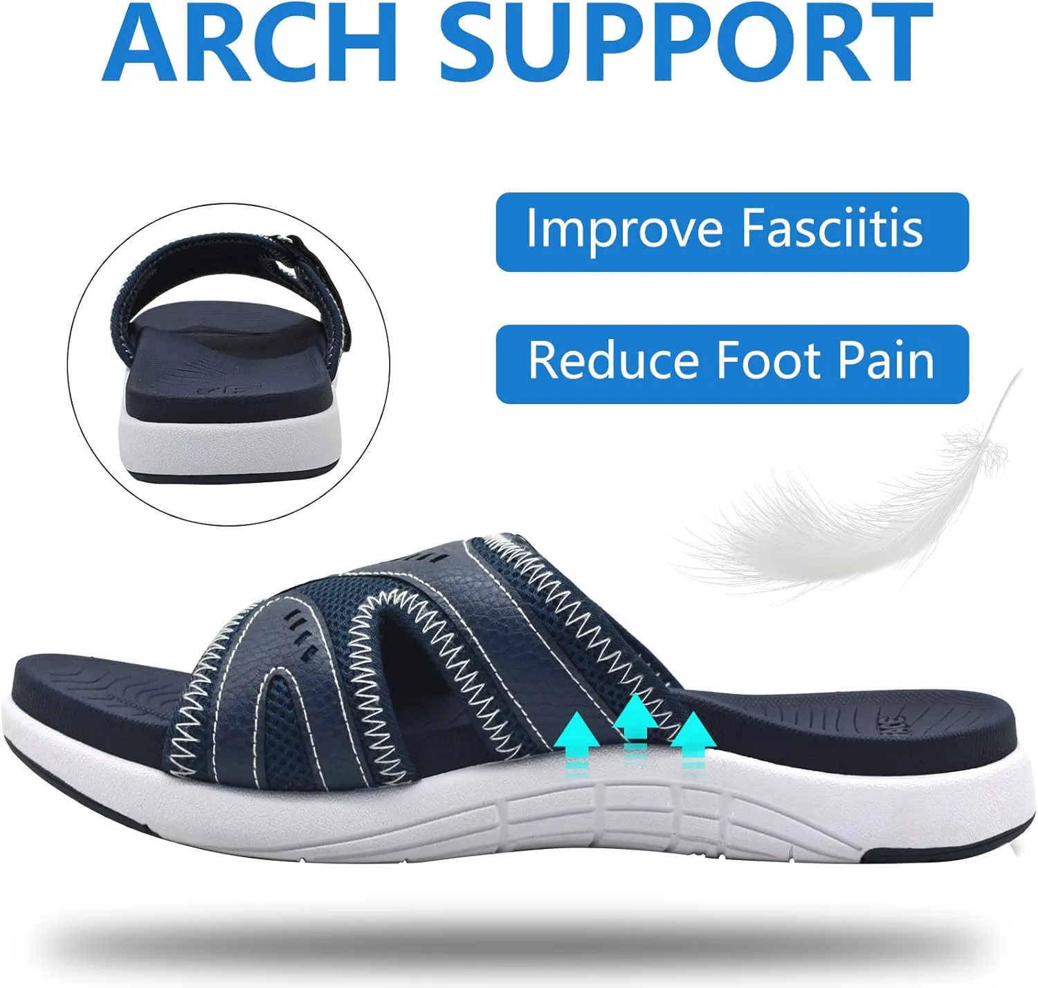 COFACE Mens Sport Recovery Sandals Plantar Fasciitis Soft Cushion Lightweight Orthotic Slides for Men