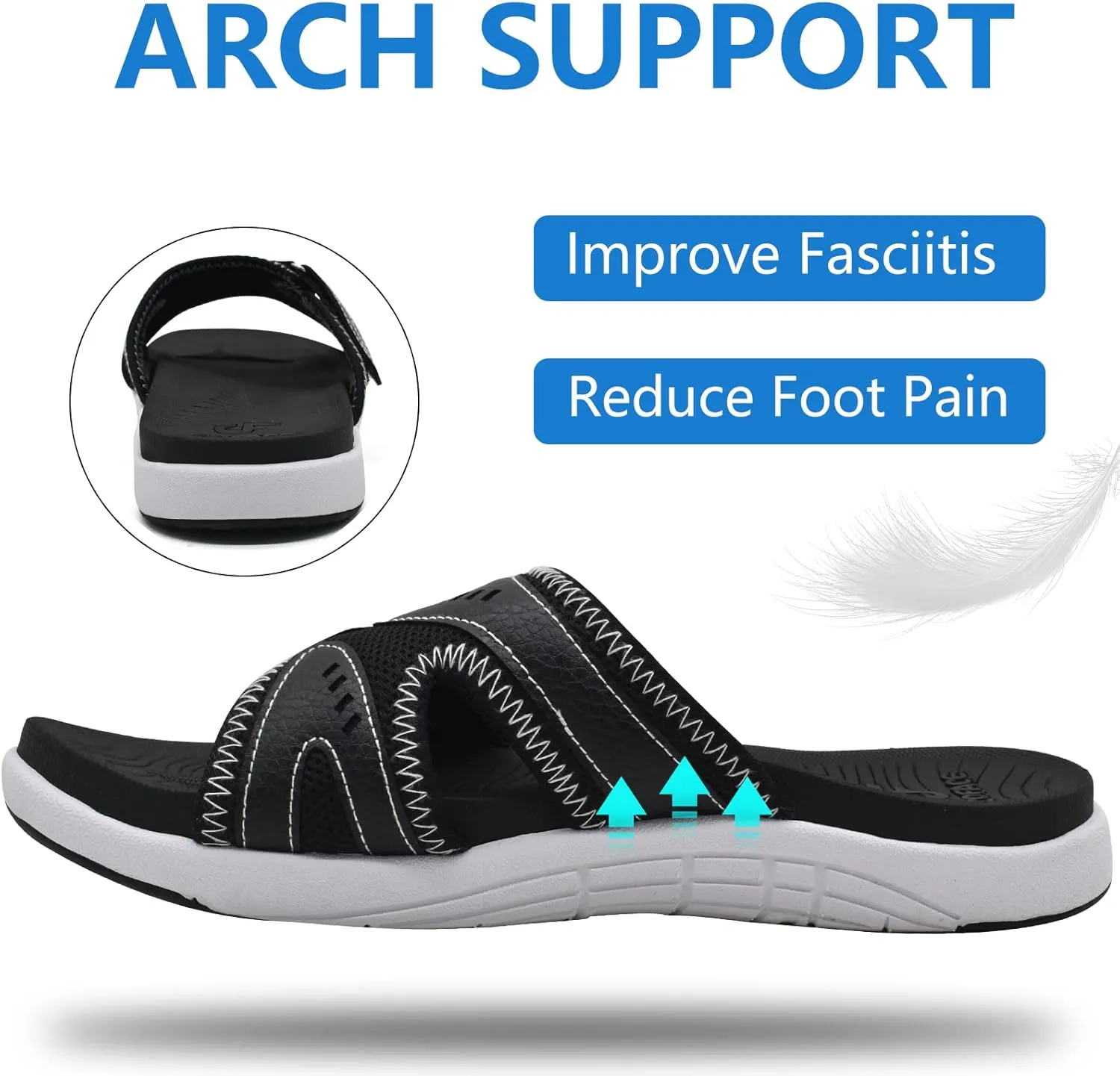 COFACE Mens Sport Recovery Sandals Plantar Fasciitis Soft Cushion Lightweight Orthotic Slides for Men