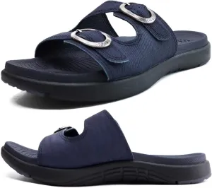 COFACE Womens Orthotic Slides Comfort Plantar Fasciitis Arch Support Slip on Flat Sandals Ladies Soft Cushion Fashion Yoga Mat Slippers With Adjustable Straps
