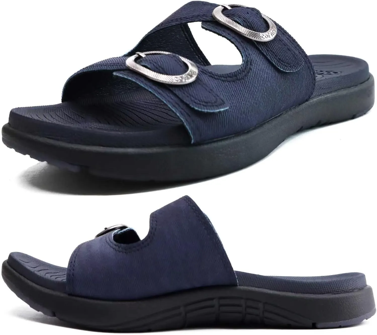 COFACE Womens Orthotic Slides Comfort Plantar Fasciitis Arch Support Slip on Flat Sandals Ladies Soft Cushion Fashion Yoga Mat Slippers With Adjustable Straps