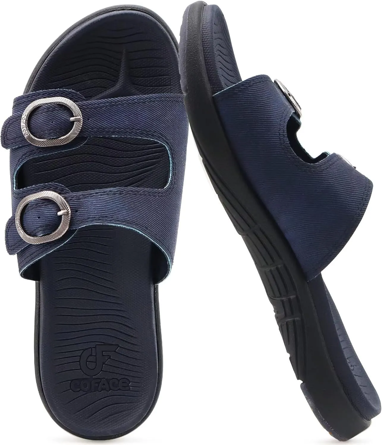 COFACE Womens Orthotic Slides Comfort Plantar Fasciitis Arch Support Slip on Flat Sandals Ladies Soft Cushion Fashion Yoga Mat Slippers With Adjustable Straps